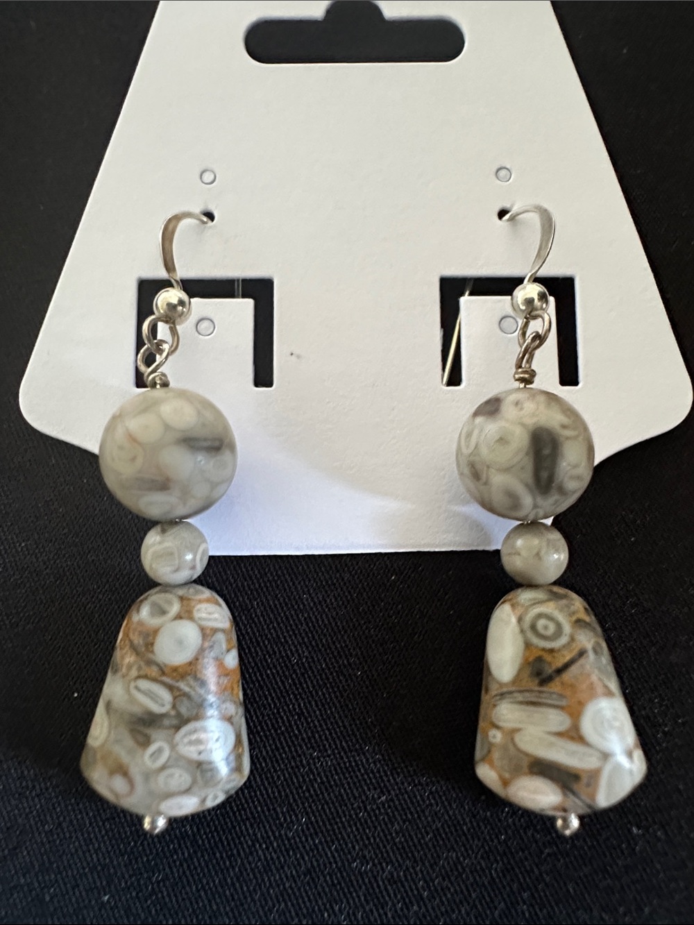 Jay King EUC genuine fossilized agate turritella earrings. Stamped DTR 925